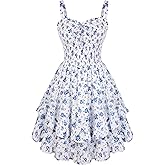 Scarlet Darkness Smocked Floral Sundresses for Women Teens 2026 Summer Flowy Ruffle Mini Dress