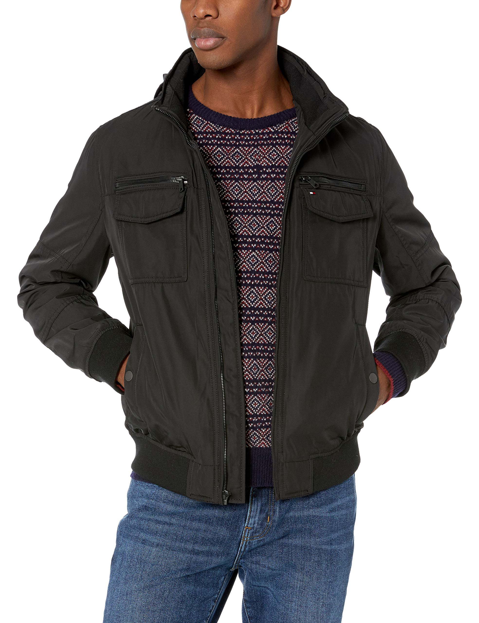 Tommy Hilfiger Men’s Water and Wind Resistant Performance Bomber Jacket (Standard and Big & Tall), Black Unfilled, X-Large