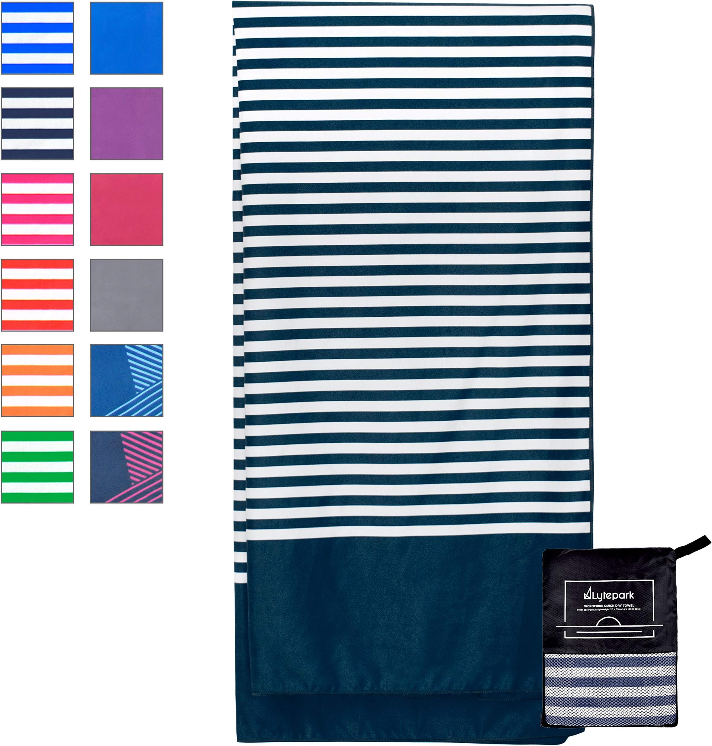 Lytepark Microfibre Beach Towel Extra Large - 180cm x 90cm Quick Dry XL Lightweight Towel with Easy Zip Bag - The design is perfect for Beach, Travel, Yoga, Sports, Gym, Swimming & Camping