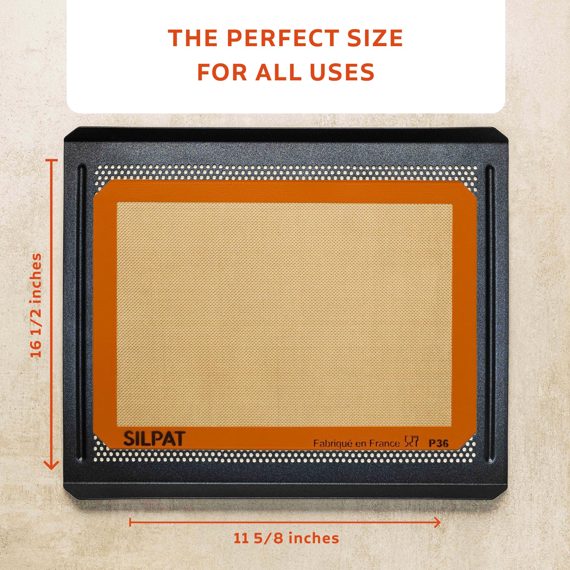 Silpat Premium Non-Stick Silicone Baking Mat, Half Sheet Size, 11-5/8 x 16-1/2, Orange
