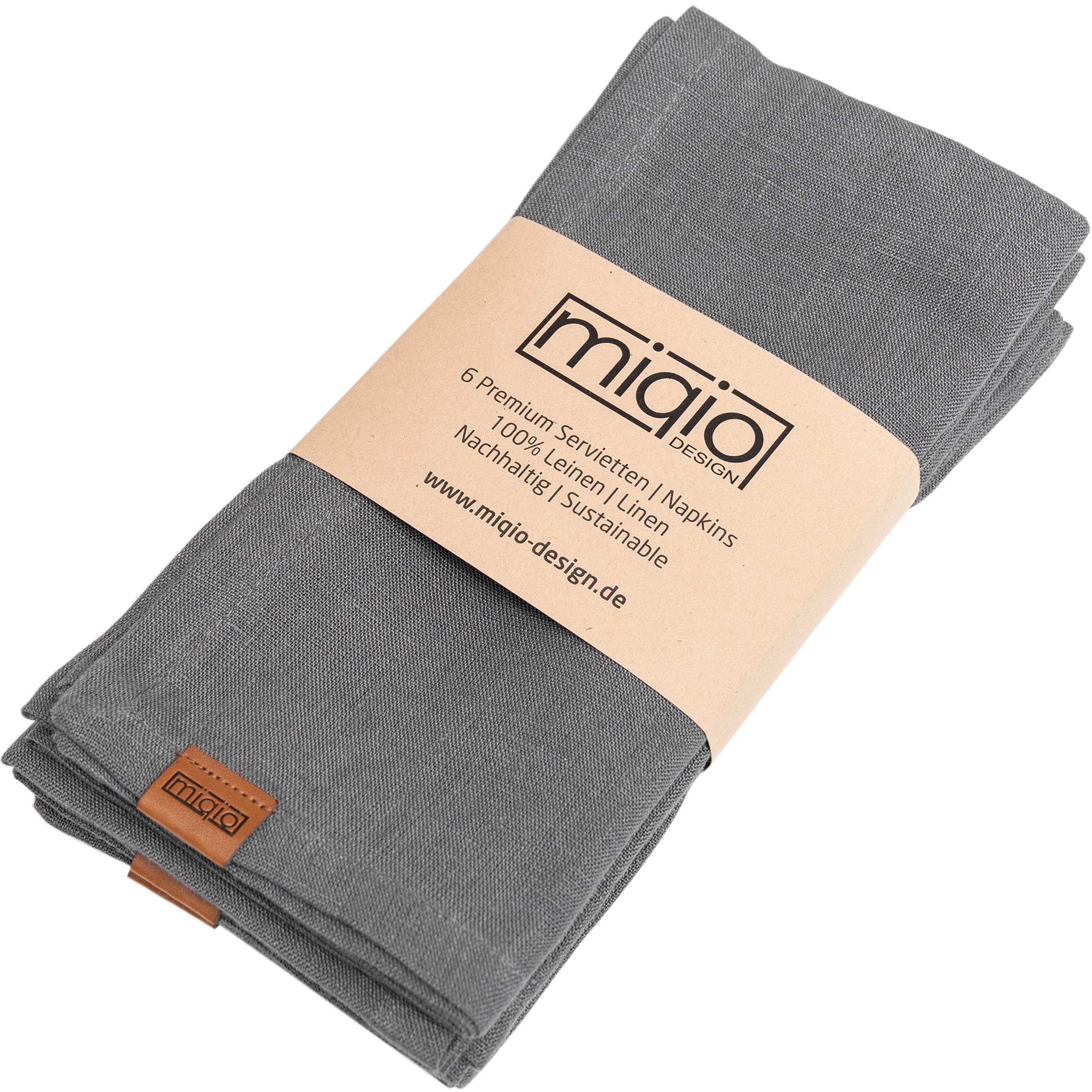 MIQIO Premium Linen Napkins | Set of 6 | 100% Linen from France | Dark Grey