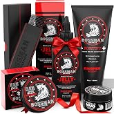 Bossman Complete Beard Kit for Men - Grooming Gift Set - Hammer Scent | Men's 5-Piece Beard Care Set w/ Jelly Oil, Conditioner, Balm, Mustache Wax, Comb - Texas-Made Products w/ Natural Ingredients
