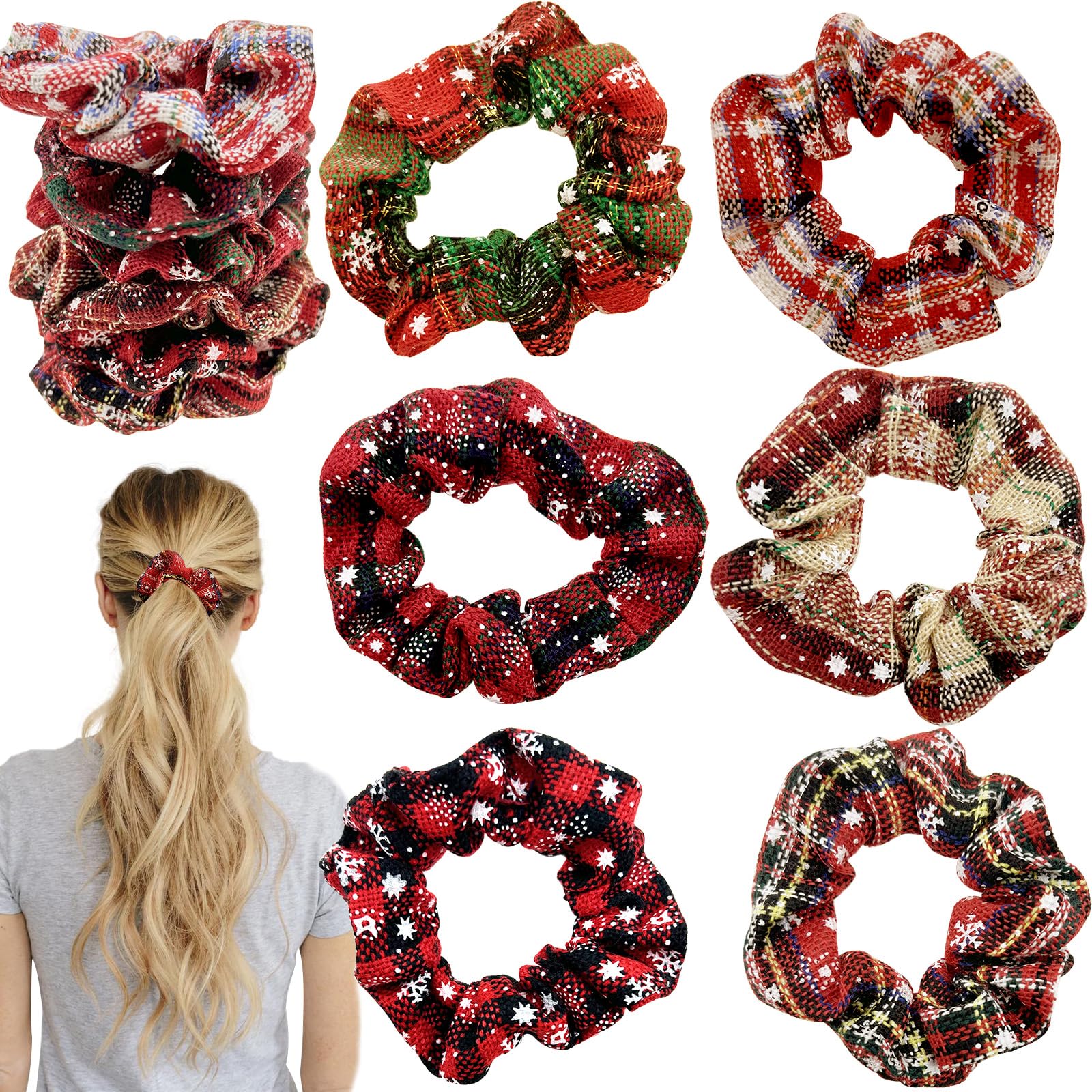 12 Hair Scrunchies, Elastic Ponytail Holders Hair Ties for Thick Hair Curly Hair Thin Hair Girls Women Use Christmas Festive