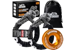 DAYDOOR Synthetic Soft Shackle & Winch Recovery Ring Kit, 2 PCS 1/2'' x 22'' Recovery Soft Shackle(56,000Lbs Breaking Strength), 1 PCS Snatch Recovery Ring for ATV UTV Off-Road Vehicles(Gold Ring)