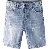 KIDSCOOL SPACE Boys Summer Denim Shorts, Soft Strechy Elastic Band Inside Half Jean Pants