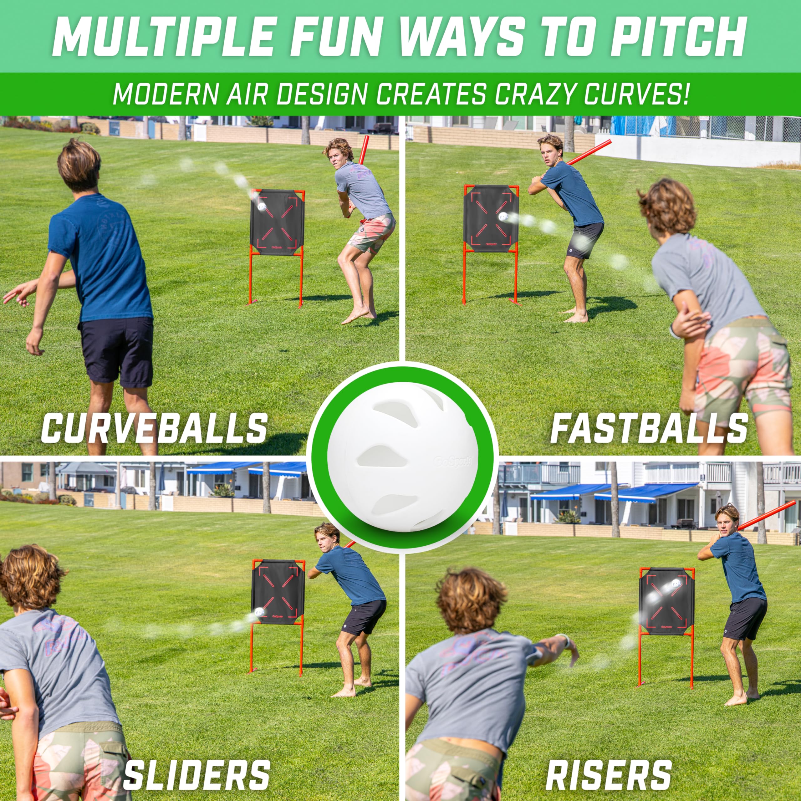 GoSports LotBall AIR Backyard Baseball Bat, Ball and Strike Zone Set - Plastic Baseball Game for Kids