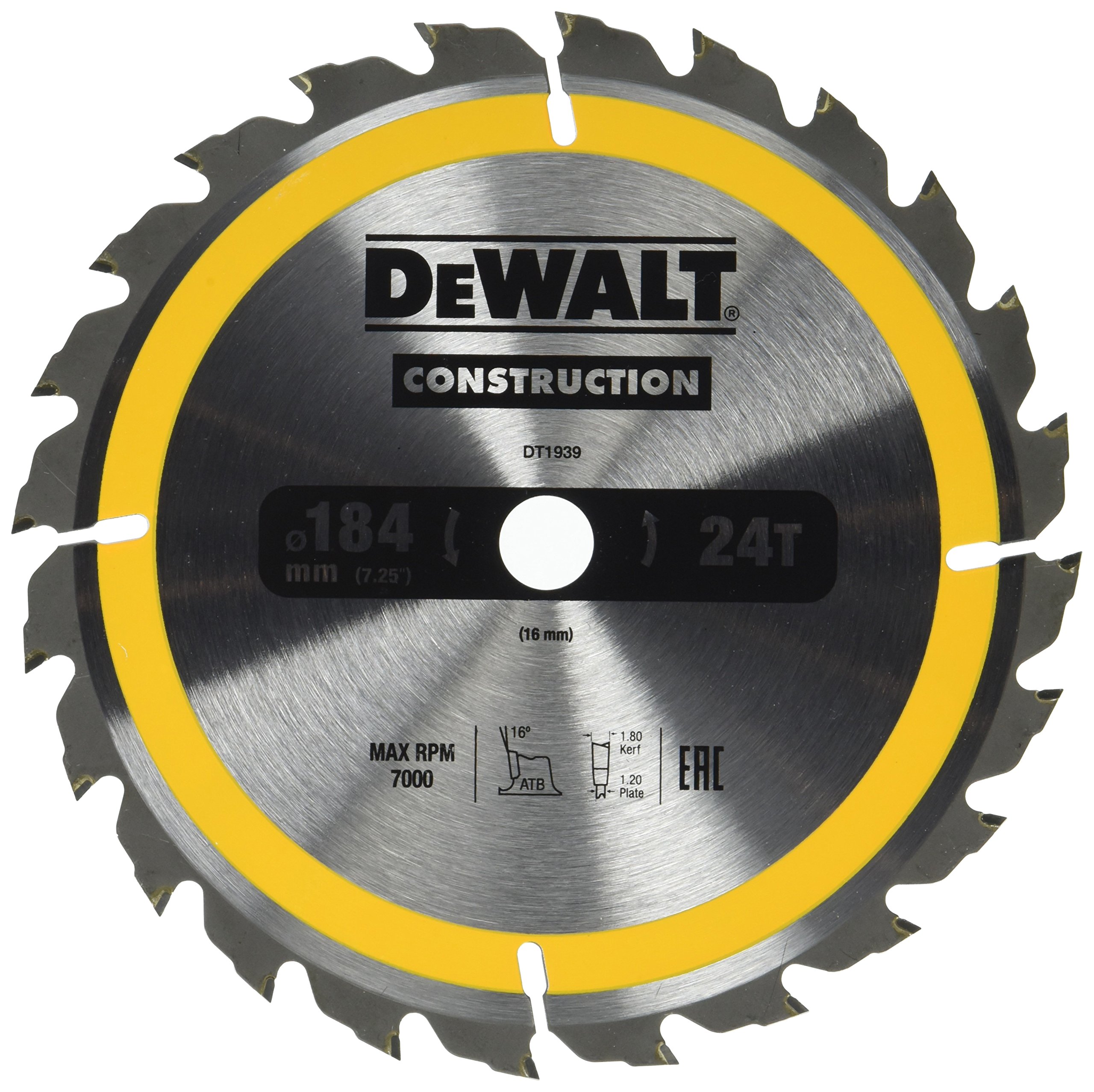 DeWalt DT1939-QZ Construction Circ Saw Blade, Yellow, 184 x 16 mm