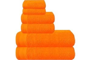 MALLONI HOME Ultra Soft 6 Pack Cotton Towel Set, Contains 2 Bath Towels 28x55 inch, 2 Hand Towels 16x24 inch & 2 Wash Coths 12x12 inch, Ideal Everyday use, Compact & Lightweight - Orange