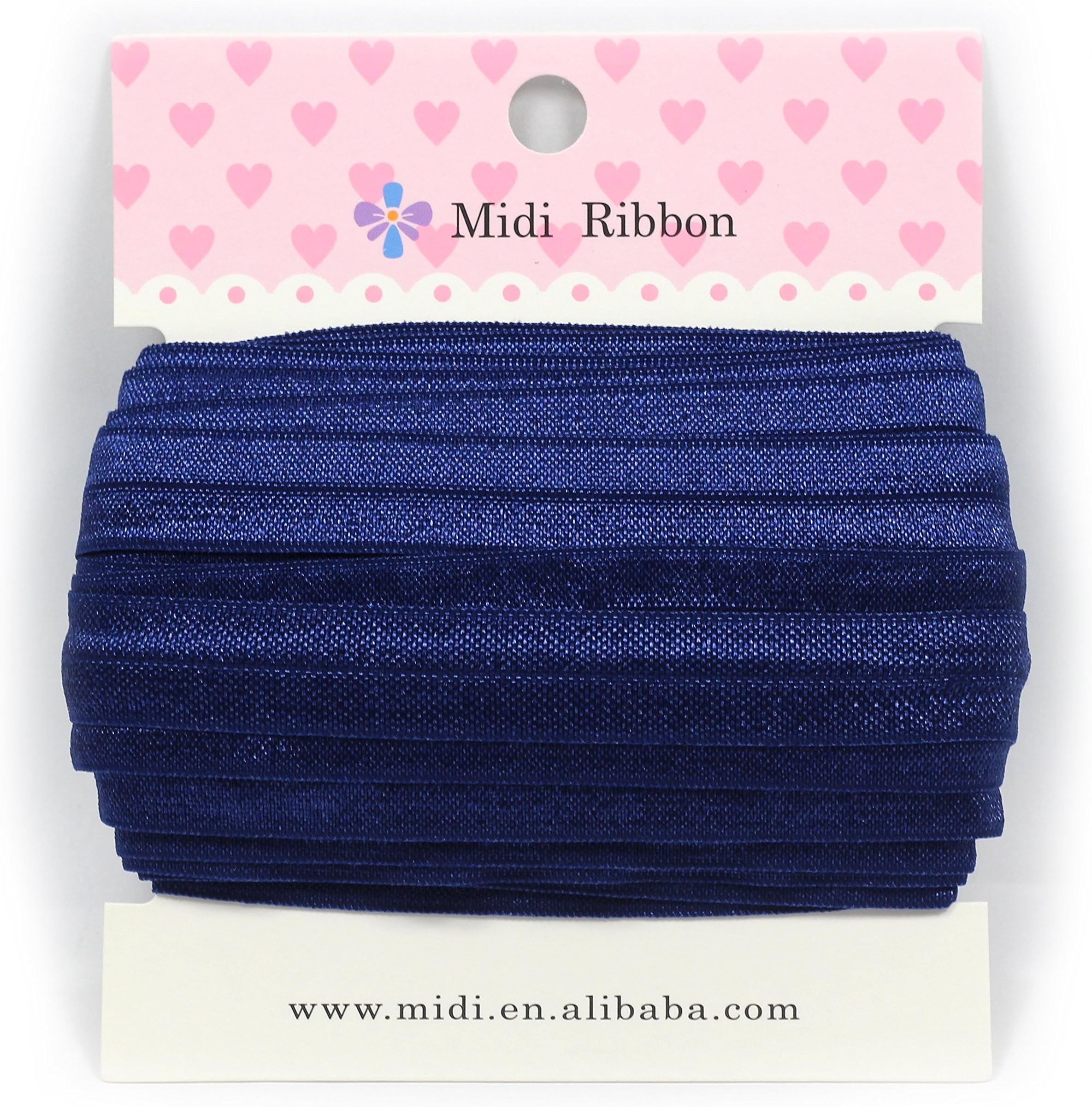 Midi Ribbon Stretch Plain High Quality Fold Over Elastic Elastics FOE-5/8 16mm Wide X 10 Yards 9.144 Meter Length-DIY Crafts Ponytail Holder Hair Tie Headband Scrapbooking Supplies-Navy Color