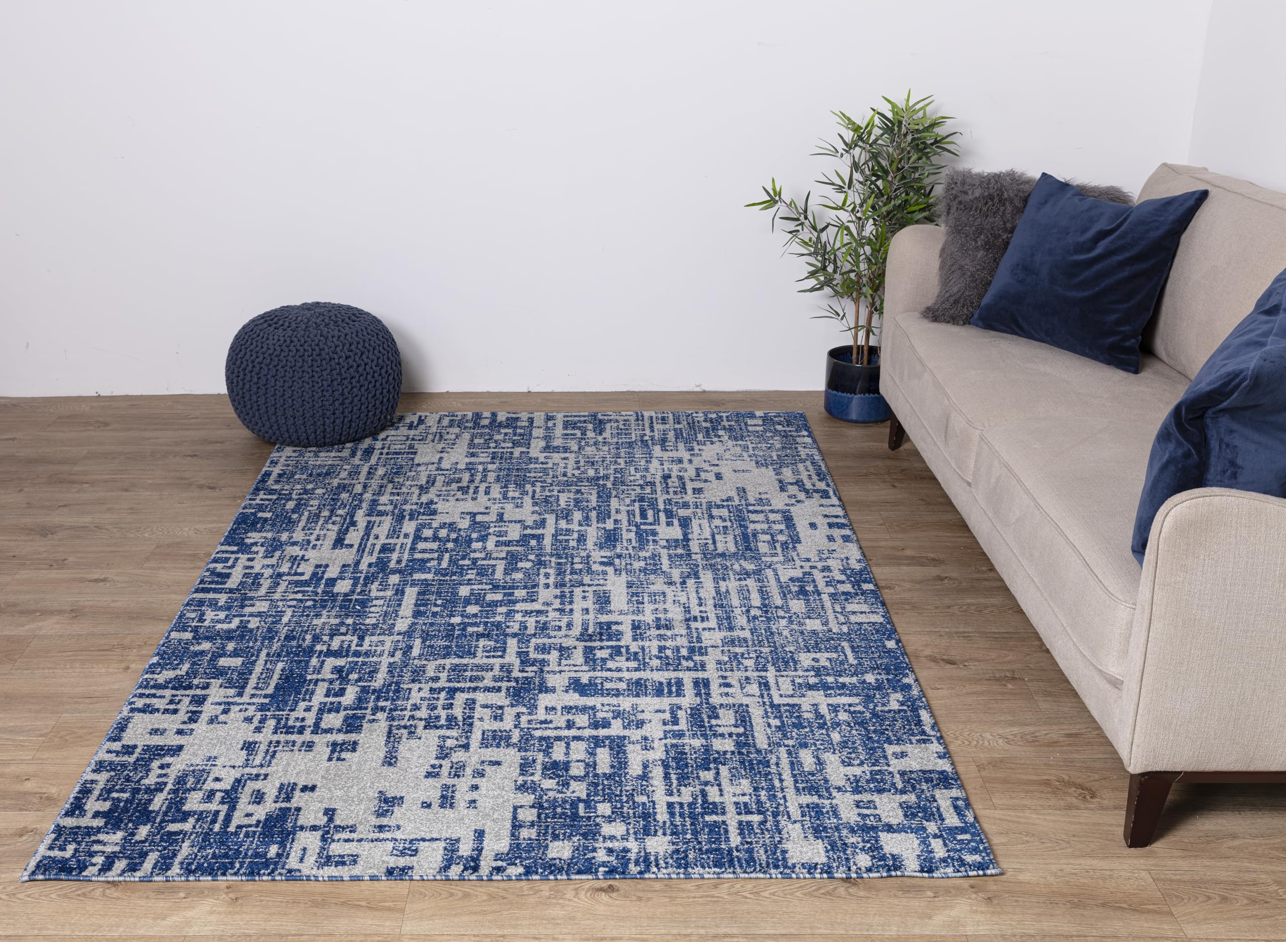 Asiatic Edits Low Pile Abstract Denim Blue Indoor Rug for Living room, Bedroom, Conservatory, Hallway, Large Area, Easy to Clean, Area Rugs - Non Shedding 80x150cm