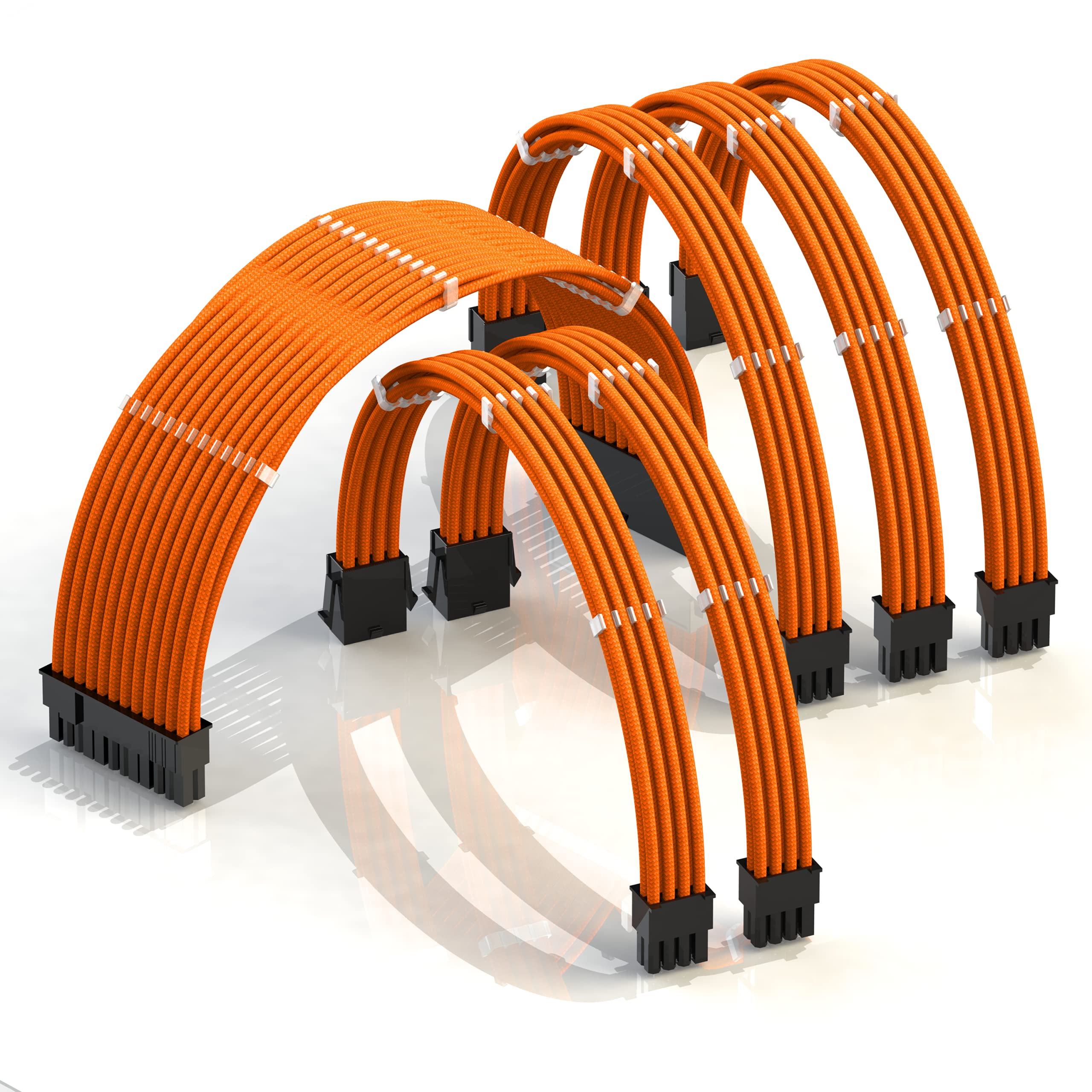 LINKUP - AVA 50cm PSU Cable Extension Sleeved Custom Mod GPU PC Braided w/Comb Kit - Compatible with RTX3090 | 1 x 24 P (20+4) | 2 x 8 P (4+4) CPU | 3 x 8 P (6+2) GPU set | 500mm - Orange