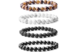 WRCXSTONE Natural 8mm Gorgeous Semi-Precious Gemstones Healing Crystal Stretch Beaded Bracelet Unisex