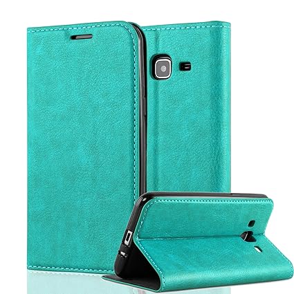 Cadorabo Hülle für Samsung Galaxy J3 2016 (6) - Hülle in Petrol TÜRKIS – Handyhülle mit Magnetverschluss, Standfunktion und K