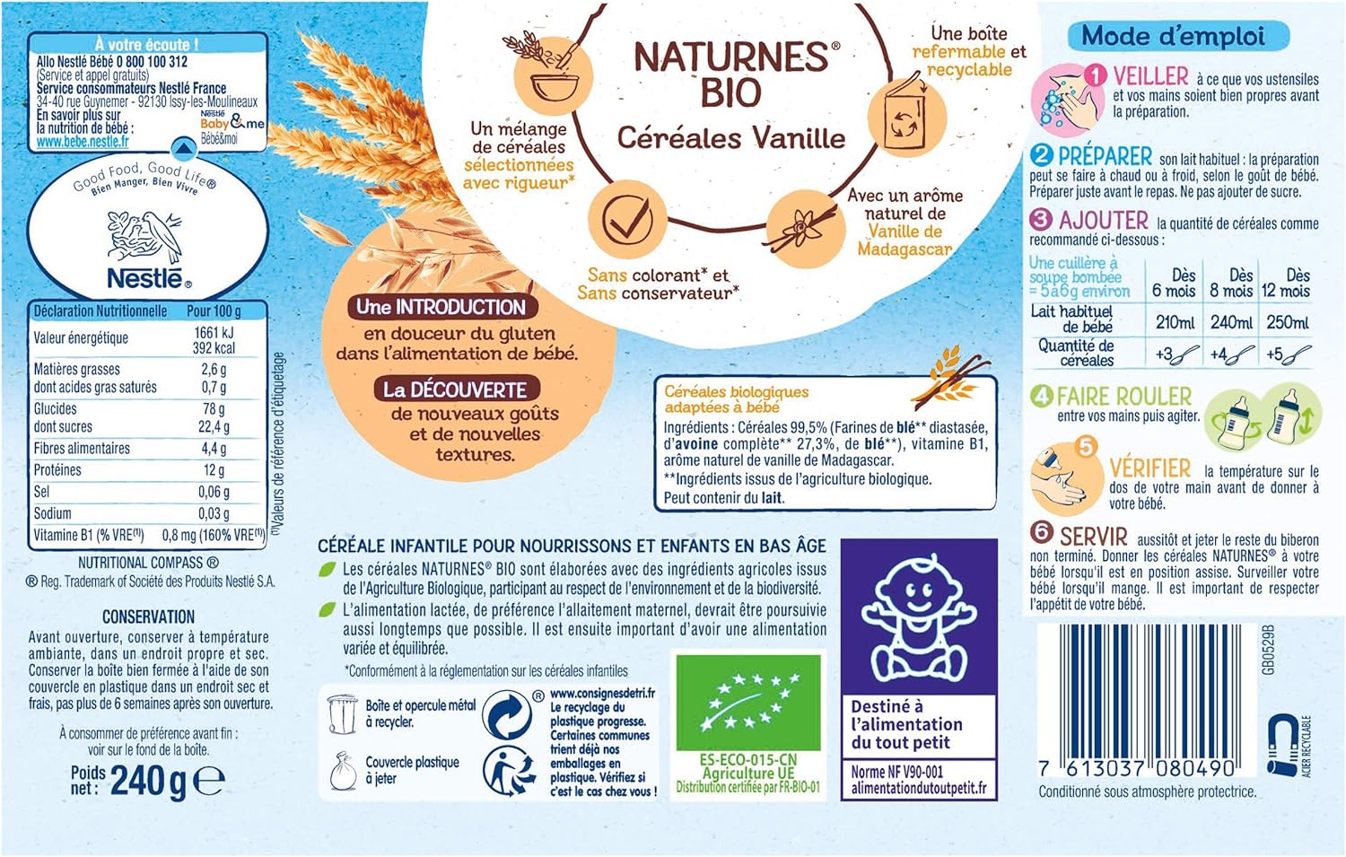 Nestle Bebe Naturnes Bio Cereales Vanille Boite 240g Des 6 Mois Amazon Fr Epicerie