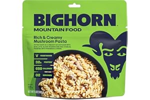 BIGHORN Mountain Food Vegetarian Creamy Mushroom Pasta - premium freeze dried meals for backpacking food - vegetarian backpacking meals - ideal camping meals just add water - great taste - 2 servings