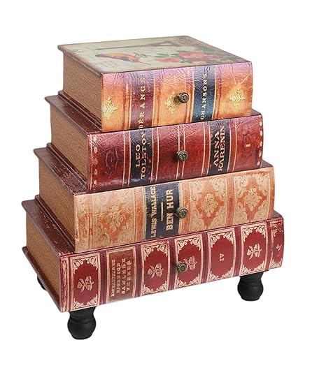 ts-ideen Kommode Bücherregal Schrank im Vintage Antik Buch Look Nachttisch Telefontisch