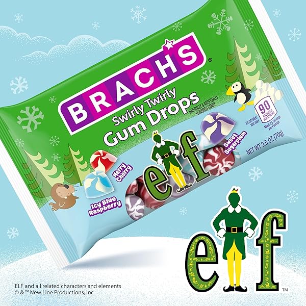 BRACH’S ELF SWIRLY TWIRLY GUM DROPS, 2.5OZ BAG – HOLIDAY CLASSIC FOR FESTIVE CANDY DISHES AND BAKING