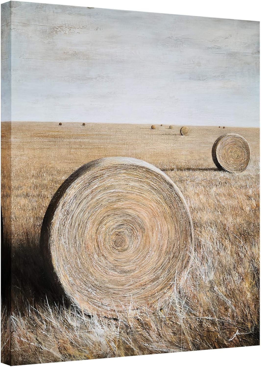 Paintings - Yihui Arts Rustic Canvas Wall Art Hand Painted Hay Bales Pictures Modern Abstract Vintage Oil Paintings Vertical Artwork for Living Room Bedroom Bathroom Decor