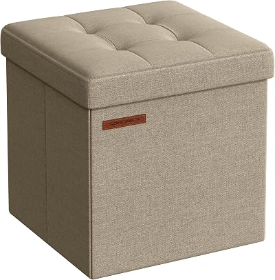 SONGMICS Storage Ottoman Foldable Foot Rest 30x30 cm Camel Brown LSF028K51