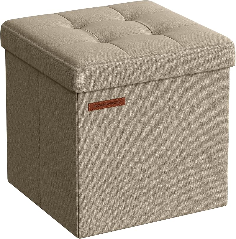 SONGMICS Storage Ottoman Foldable Foot Rest 30x30 cm Camel Brown LSF028K51
