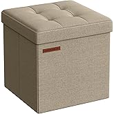 SONGMICS Storage Ottoman, Foldable Small Ottoman Foot Rest, 11.8 Inches Foot Stool, Cube Ottoman with Storage, Load up to 286 lb, for Living Room, Bedroom, Dorm, Camel Brown ULSF028K01