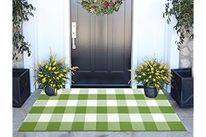 BUAGETUP Green and White Buffalo Outdoor Rug 24''x51''Checkered Plaid Front Porch Rug Cotton Woven Machine Washable Door Mat Outdoor for Layered Doormat Hello Welcome Door Mat Kitchen Farmhouse Entryway