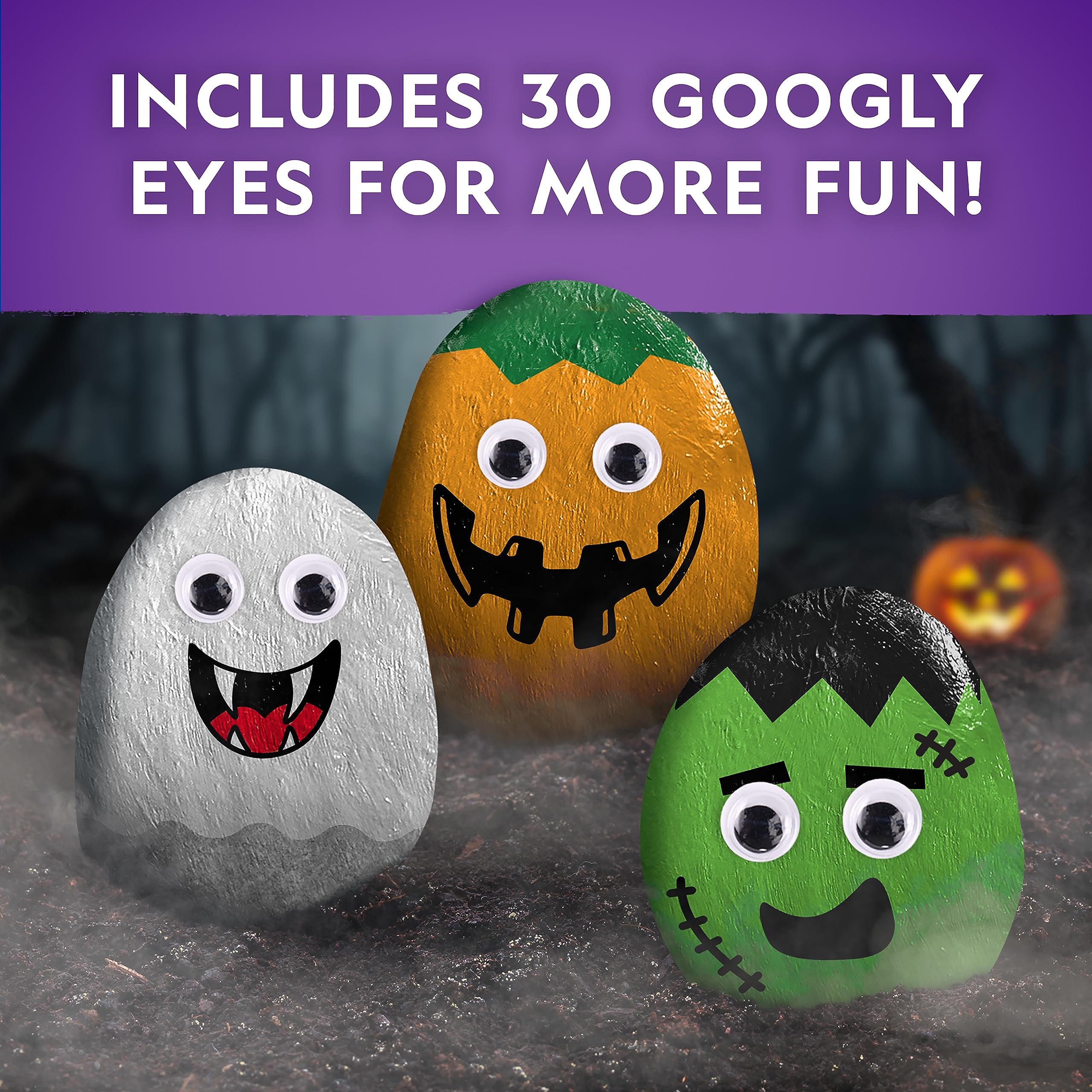 NATIONAL GEOGRAPHIC Creepy Creatures Rock Painting Kit - Halloween Arts & Crafts Kit for Kids, Decorate 10 River Rocks with 10 Paint Colors & More Spooky Art Supplies, Halloween Gifts for Kids