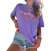Womens Oversized Vintage Flower T-Shirts Preppy Western Graphic Tees Tops Y2k Ocean Coastal Summer Beachy T Shirts