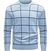 MAGCOMSEN Men's Crewneck Sweaters Cotton Lightweight Plaid Pullover Sweater Warm Casual Fall Winter Sweatshirts