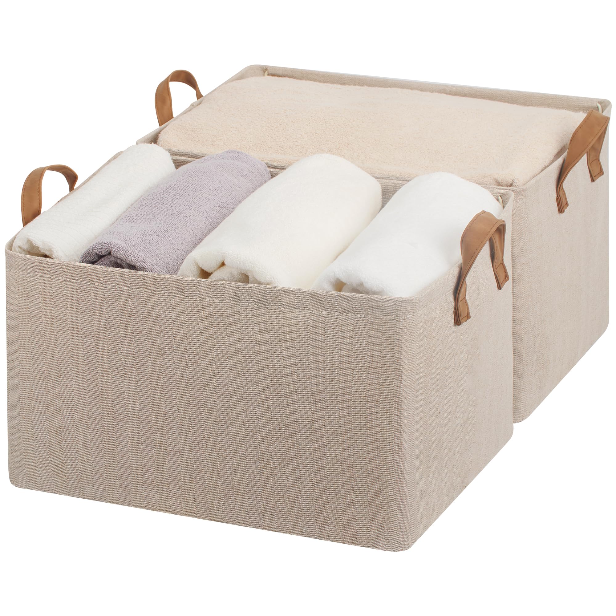Photo 1 of StorageWorks Storage Bins, Fabric Storage Bins for Shelves, Extra Large Storage Baskets with Metal Frame, Closet Baskets and Bins with Handles, Jumbo, Brown and Beige, 2-Pack