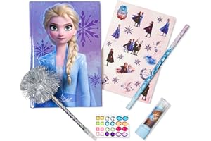 Tri-Coastal Design Frozen 2 DIY Glam It Up Personalized Journal Stationery Set with Sticker Sheet, Jeweled Gem Stickers, Tinsel Top Pen, Pencil and Lipstick Eraser
