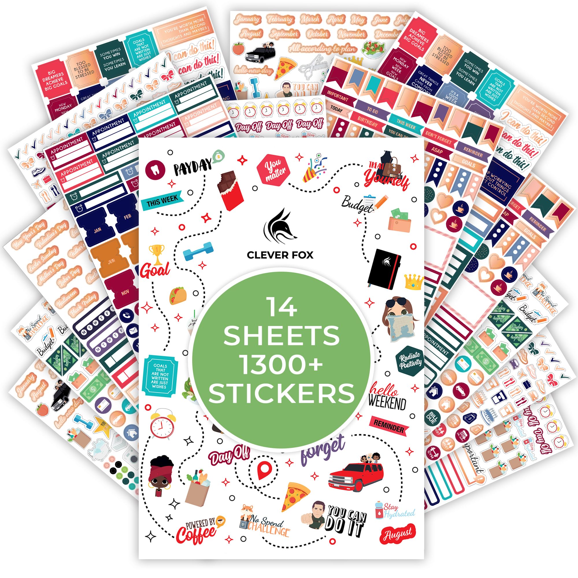 Clever Fox Planner Stickers – Monthly, Weekly & Daily 14 Sheets Set of 1360+ Unique Planner Stickers by Clever Fox (Value Pack) — image 1