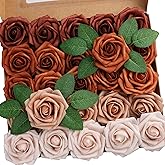 Jdsour 25pcs Artificial Flower,Real Looking Foam Roses w/Stem for DIY Wedding Bouquets Centerpieces Bridal Shower Party Decor-Shades of Burnt Orange