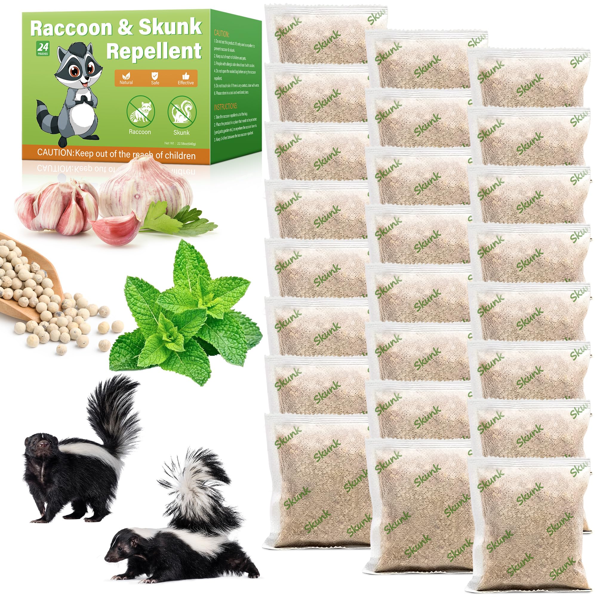 Photo 1 of 24 Pack Natural Skunk Pouches, Skunk Raccoon Repellent Pouches for Outdoor Yard Garden House | Long-Lasting Protection | Safe for Dogs and Children