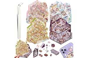 DRAUPNIR DIY 3D House Stickers, 4 Set Fun DIY Stickers Scene Make Your Own Warm Home, Supermarket, Coffee Shop, Music Bar, Cute 3D Cartoon Scene Sticker for Adult Kids Relief Stress Pass The Time (XMPLUS2.0)