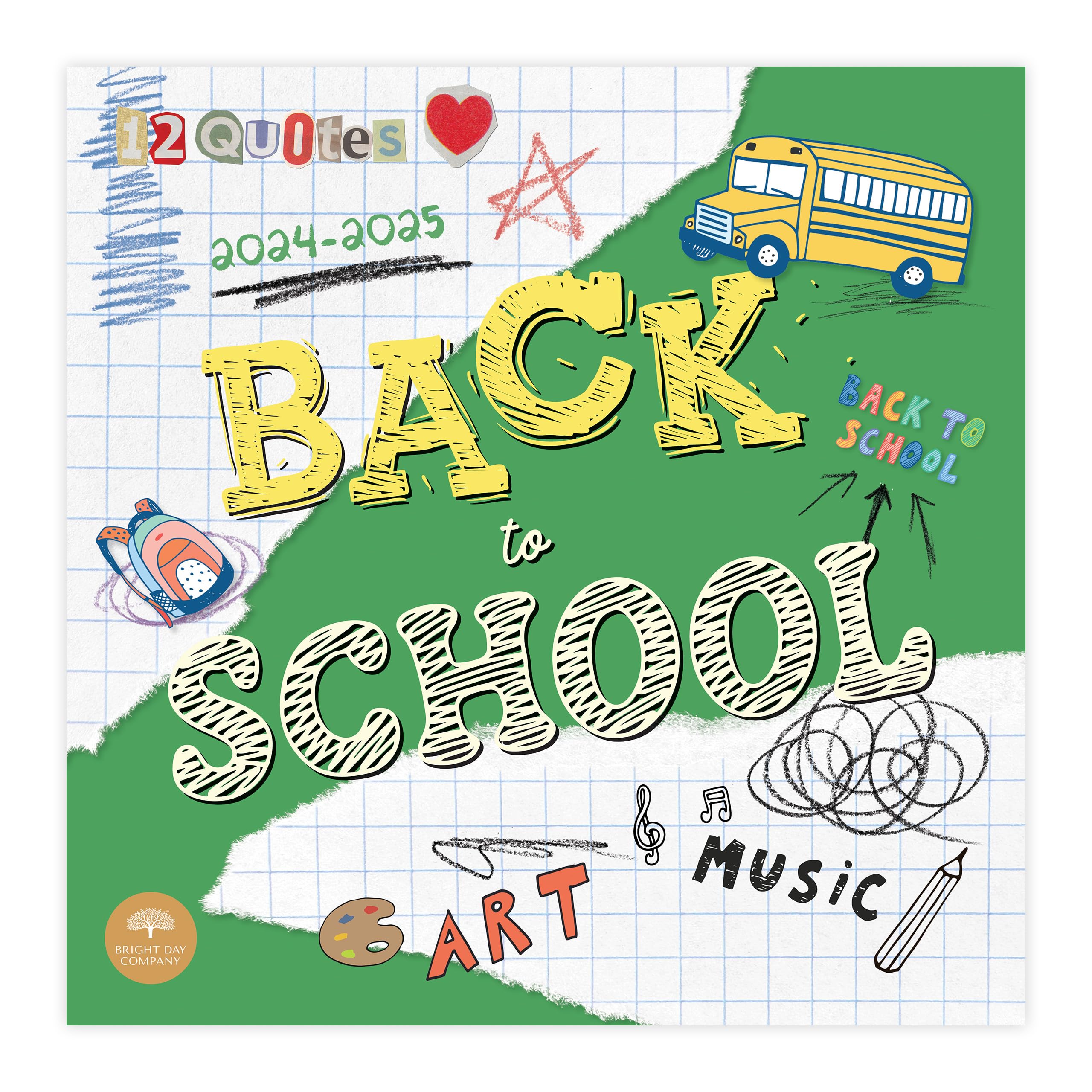 2025 Back to School Pocket Wall Calendar by Bright Day, Academic School Planner, Kids Organizer Classroom Journal, 12" x 12"