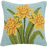 Peking Handicraft 30JES1593C10SQ Daffodil Hook Pillow, 10-inch Square, Wool and Cotton