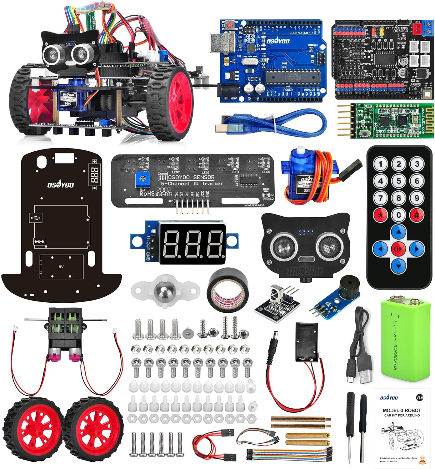 OSOYOO Model 3 Robot Car DIY Starter Kit for Arduino: Educational Motorized Robotics, Remote Control App