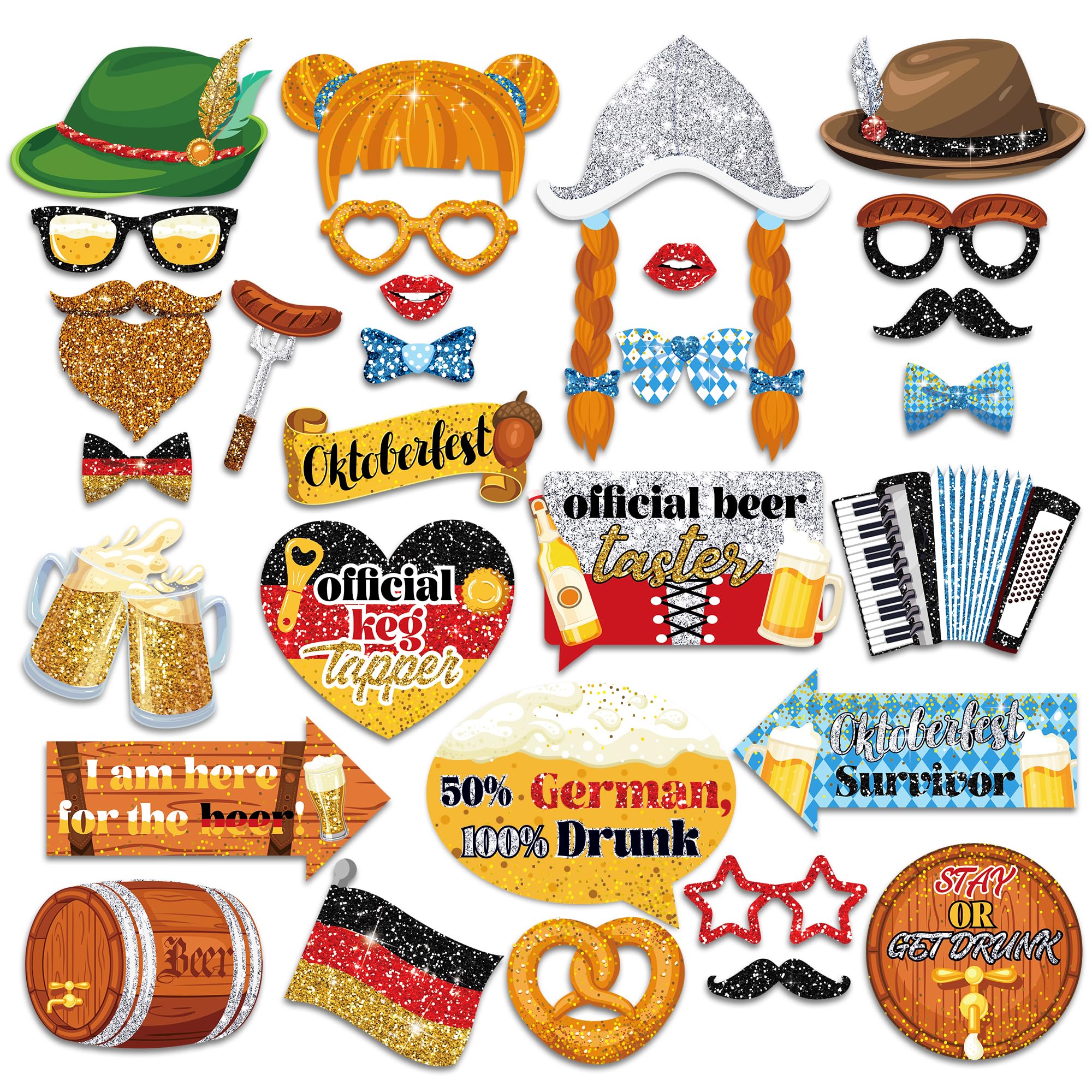 Photo 1 of 30 Pcs Oktoberfest Photo Booth Props, Cartoon DIY Set, Photo Booth Birthday Party Decoration, Decoration Props