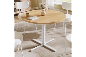 VASAGLE Dining Table, Small Round Kitchen Table for 4 People, 31.5 x 29.4 Inches, for Dining Room, Living Room, Farmhouse, Water-Resistant, Oka Beige UKDT082Y02