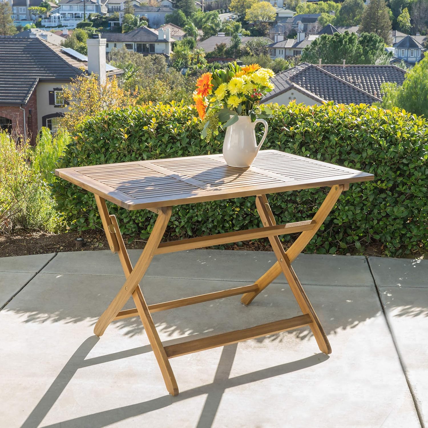 Christopher Knight Home Positano Outdoor Acacia Wood Foldable Dining Table, Natural Stained : Garden & Outdoor