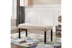 Roundhill Furniture Biony Fabric Dining Bench with Nailhead Trim, Tan