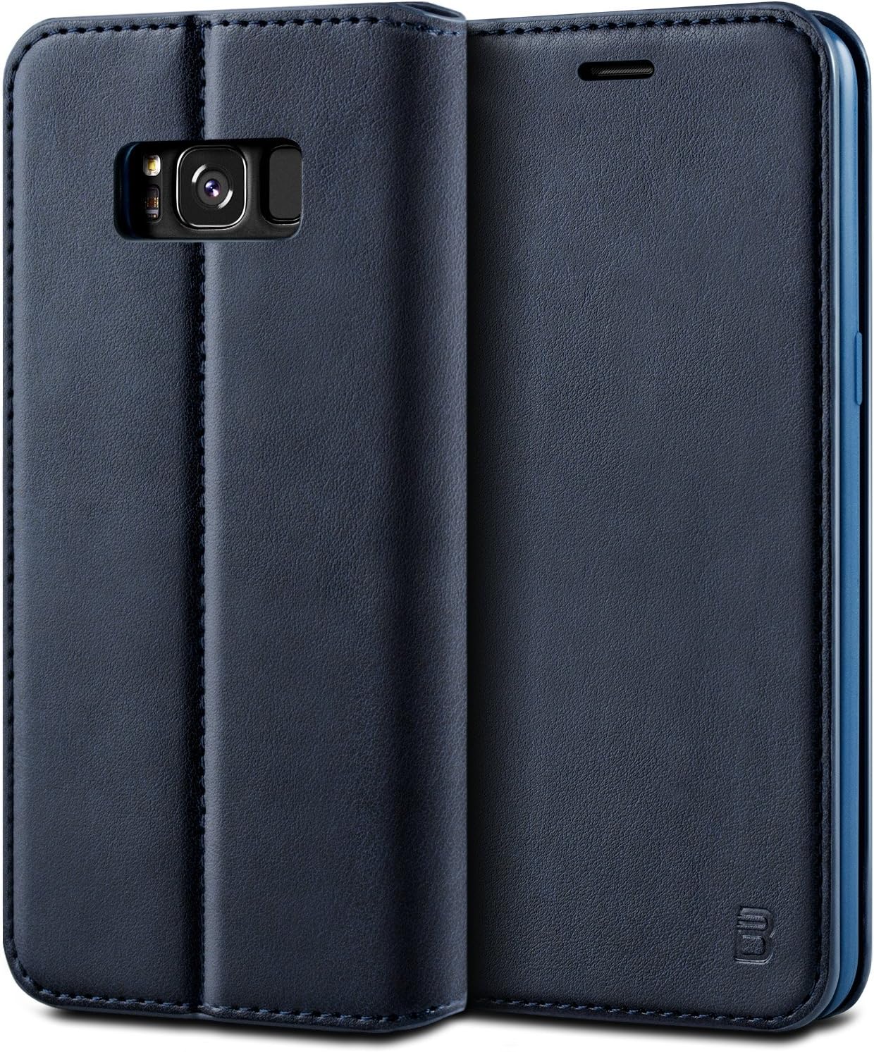 BEZ Case for Samsung S8 Phone Case, Flip Cover Compatible with Samsung Galaxy S8, Protective PU Leather Wallet with a Card Holder, Kick Stand, Magnetic Closure, Blue Navy