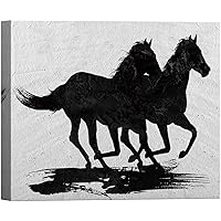 SIGNWIN Canvas Wall Art Silhouette of Two Black Horses Galloping with Ink Splashes Animals Wildlife Digital Art Minimalism Black and White for Living Room, Bedroom, Office - 12x18 inches