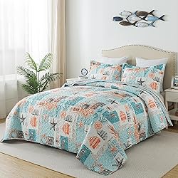 HoneiLife Quilt Set Queen Size - 3 Pieces Nautical