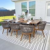 PURPLE LEAF Outdoor Dining Set for 8 Aluminum Table Set w/Cushions, Teak | Thick cushions for comfort, Ergonomic armrests ease up &amp; down, Aluminum built to last, Easy assembly, Wicker adds elegance