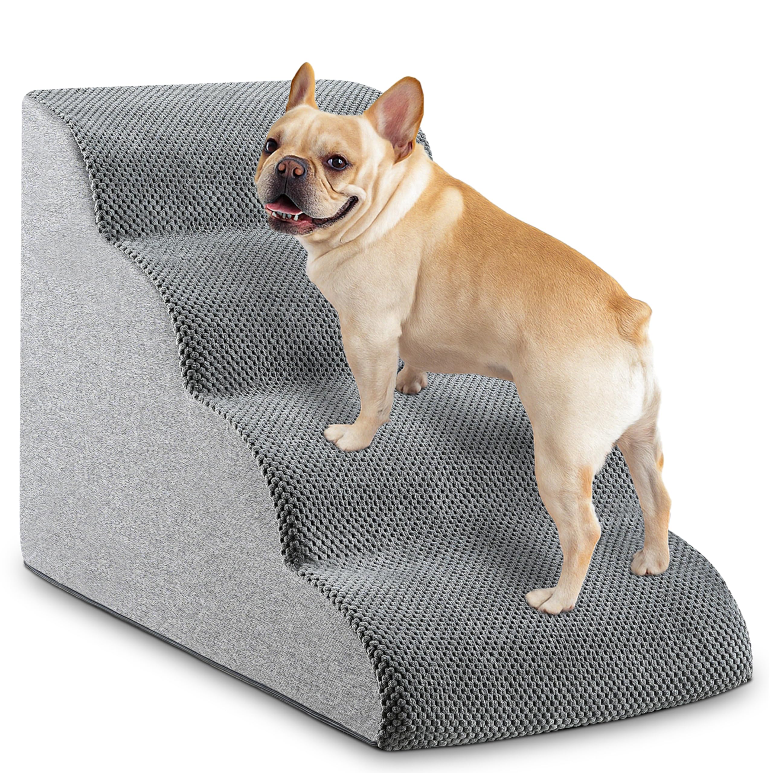 Photo 1 of 4-Step Dog Stairs, 19.7” High Foam Pet Steps for Small Dogs & Cats – Stable Climbing Ramp with Washable Waterproof Cover, Non-Slip Base, Easy Access to Beds or Couches (Grey)