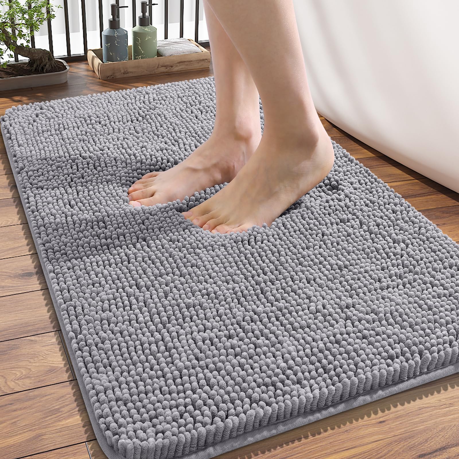 Photo 1 of OLANLY Bathroom Rugs 34x21, Extra Soft Absorbent Chenille Bath Rugs, Rubber Backing Quick Dry, Machine Washable Bath Mats for Bathroom Floor, Tub and Shower, Home Decor Accessories, Grey