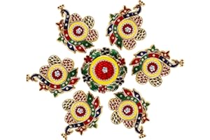 CHERKRAFT 10 Inches Meena Rangoli Diwali Acrylic Rangoli Stencils Handmade Rangoli Sticker Home Decor Floor Decorative Stones (Design 7)