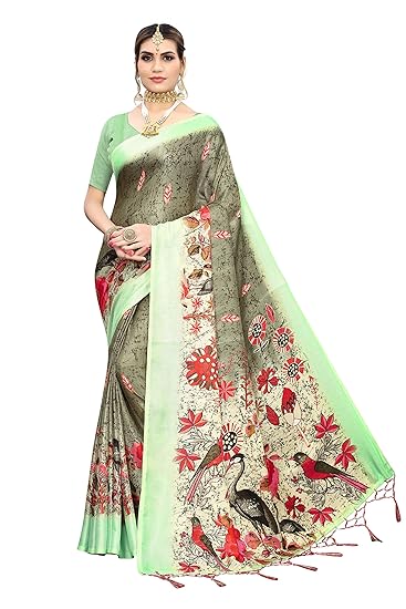 Art Silk with Blouse Piece Saree (SDPL-SABRANG Jute_Green_Free Size)